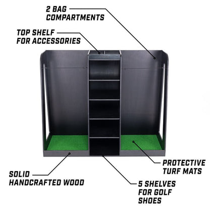 GoSports Double Premium Wooden Golf Bag Organizer and storage Rack - Black - ALLBGT