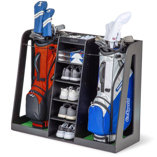 GoSports Double Premium Wooden Golf Bag Organizer and storage Rack - Black - ALLBGT