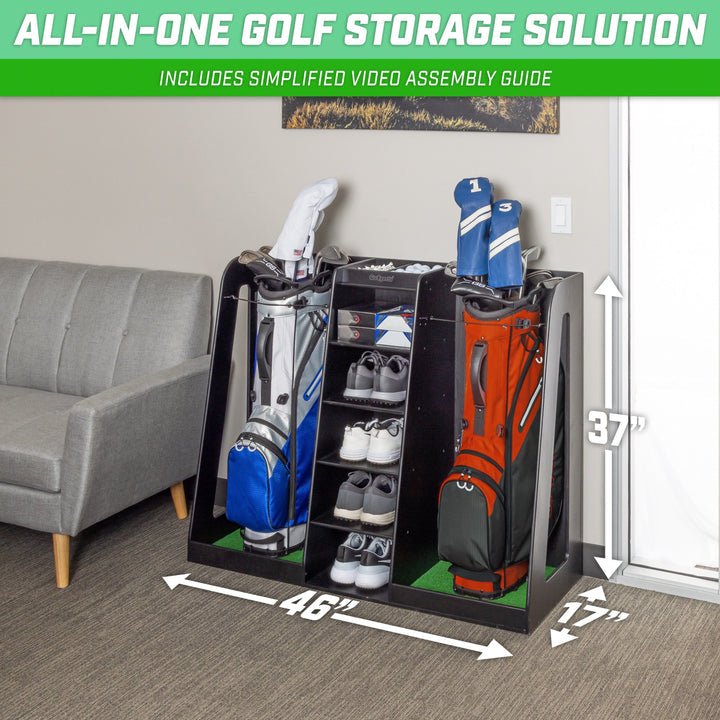 GoSports Double Premium Wooden Golf Bag Organizer and storage Rack - Black - ALLBGT