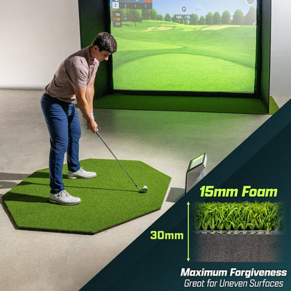 Golfer Mid-Swing image - Practice swing on GoSports Golf Hitting Mat - Pro 5x5 ft Octagon mat - ALLBGT