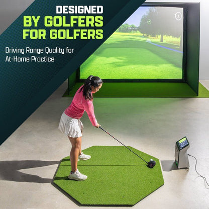 Indoor setup photo GoSports Golf Hitting Mat Pro 5x5 ft Octagon for home simulator use - ALLBGT