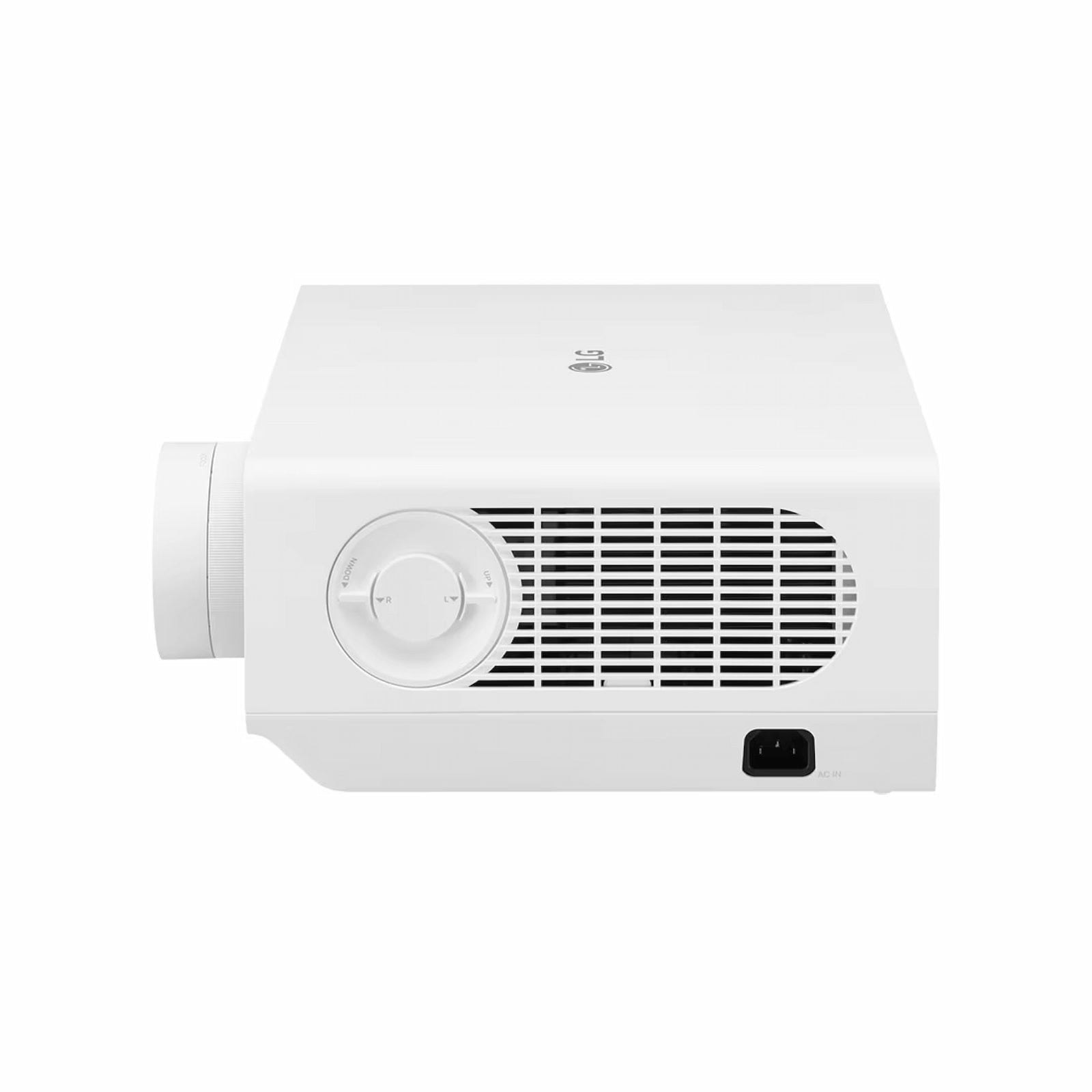 LG ProBeam BU53RG 4K UHD laser projector top view showing focus controls and ventilation design - ALLBGT