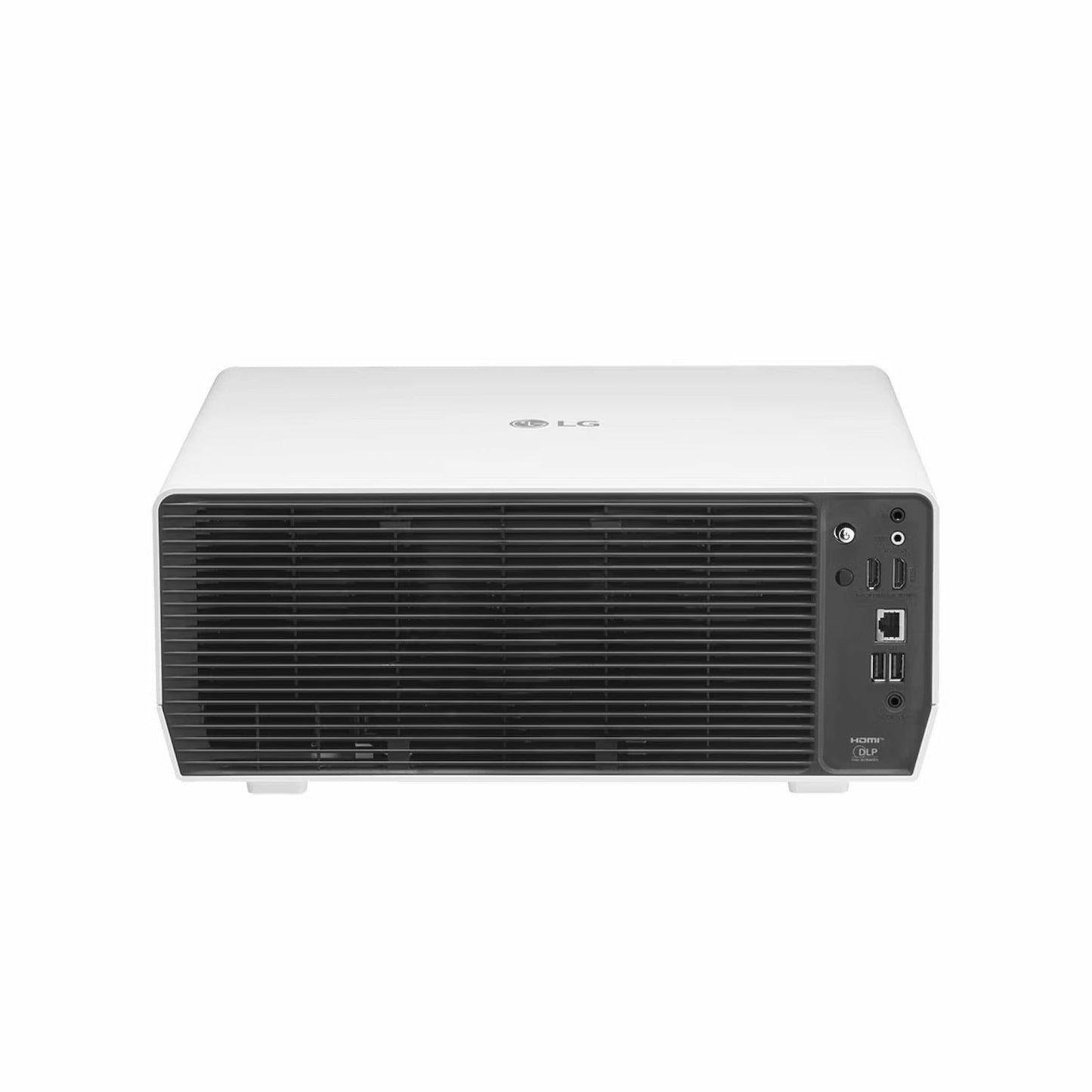 LG ProBeam BU53RG 4K Laser Projector rear view with HDMI, USB, RJ45, and connectivity ports - ALLBGT