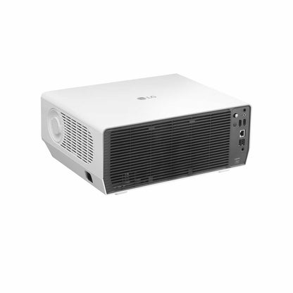 LG ProBeam BU53RG 4K Laser projector angled rear view highlighting ports and cooling system - ALLBGT