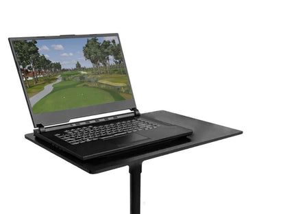 Golf simulator laptop running SkyTrak software on adjustable laptop stand - ALLBGT