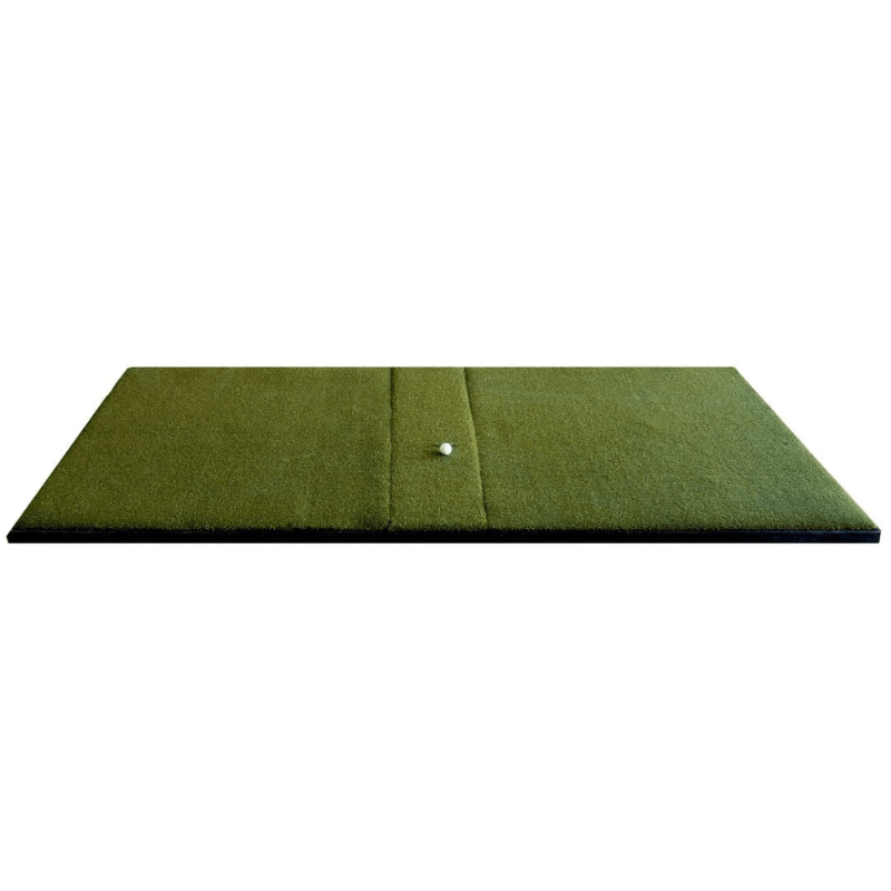 SIGPRO Super Softy 4’x9’ Golf Mat full view indoor hitting mat with dual stance and center hitting strip.