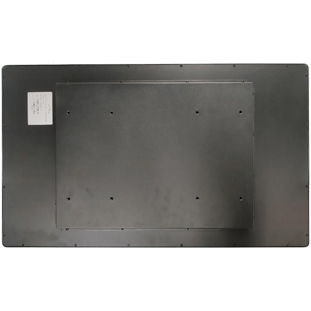 Back view of SurfThing 32-inch 4K touchscreen monitor showing metal rear panel with VESA mounting patterns - ALLBGT