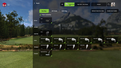 TruGolf E6 APEX My Bag Screen displaying selected golf clubs, yardages, and equipment setup | ALLBGT 